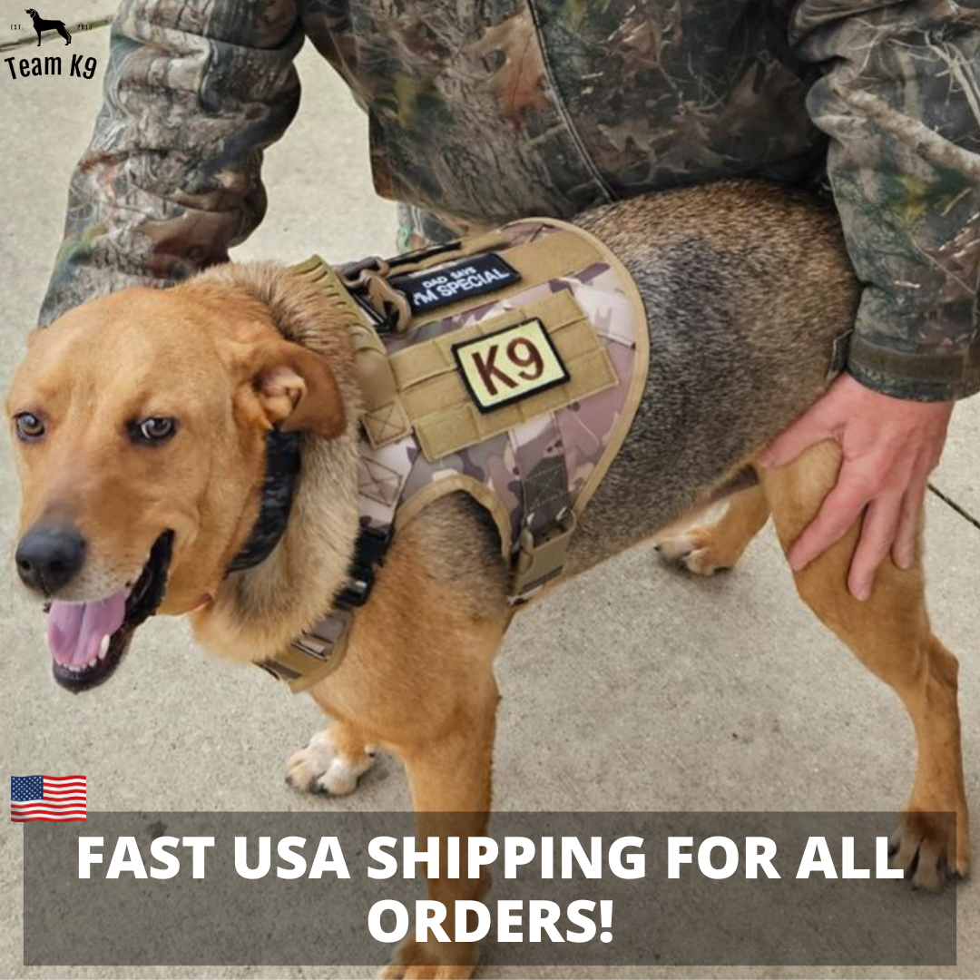 Classic Heavy-Duty Tactical No-Pull Team K9™ Dog Harness With Front & Back D-Rings, Quick-Release Metal-Buckles, Hook & Loop Panels, & Top Handle