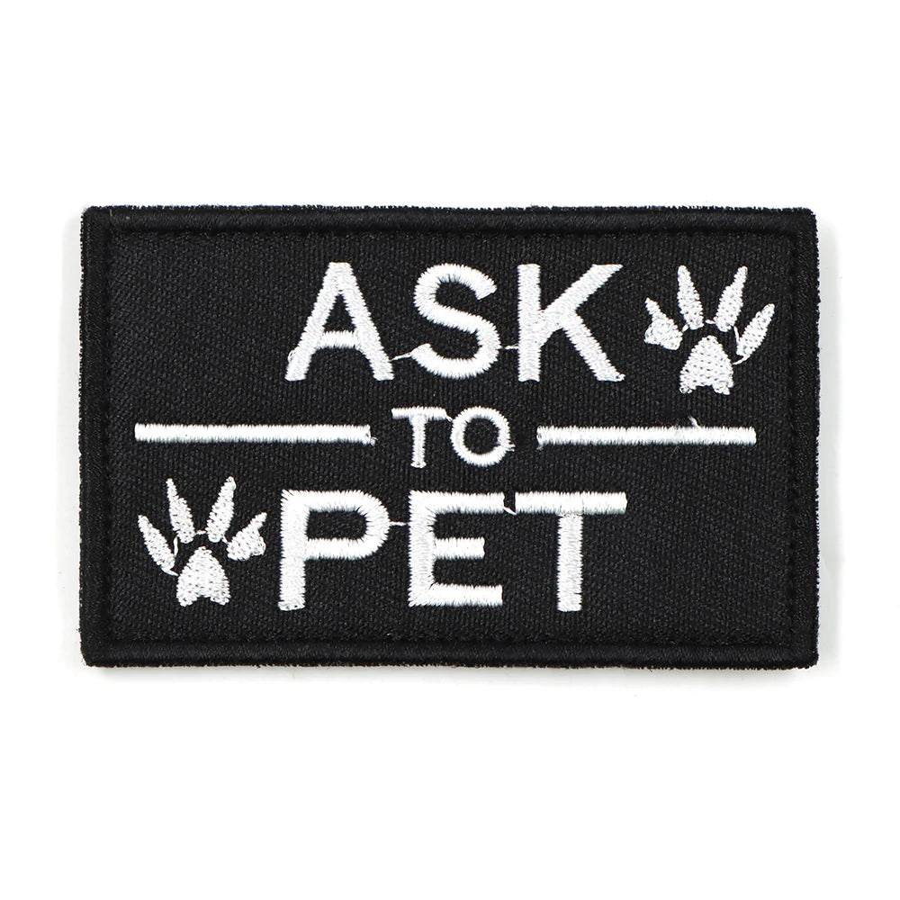 Black 'Ask To Pet' Hook & Loop Patch For Harness