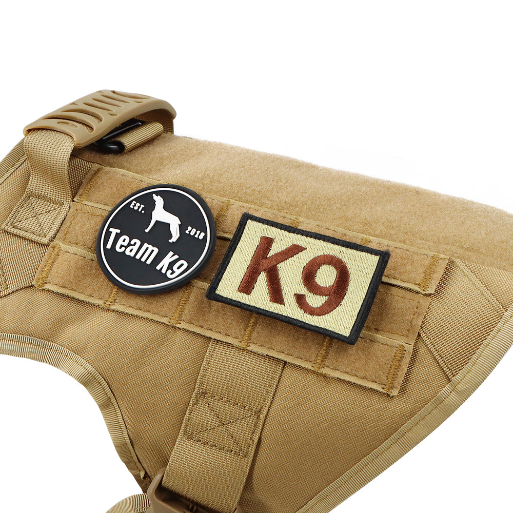 Classic Heavy-Duty Tactical No-Pull Team K9™ Dog Harness With Front & Back D-Rings, Quick-Release Metal-Buckles, Hook & Loop Panels, & Top Handle