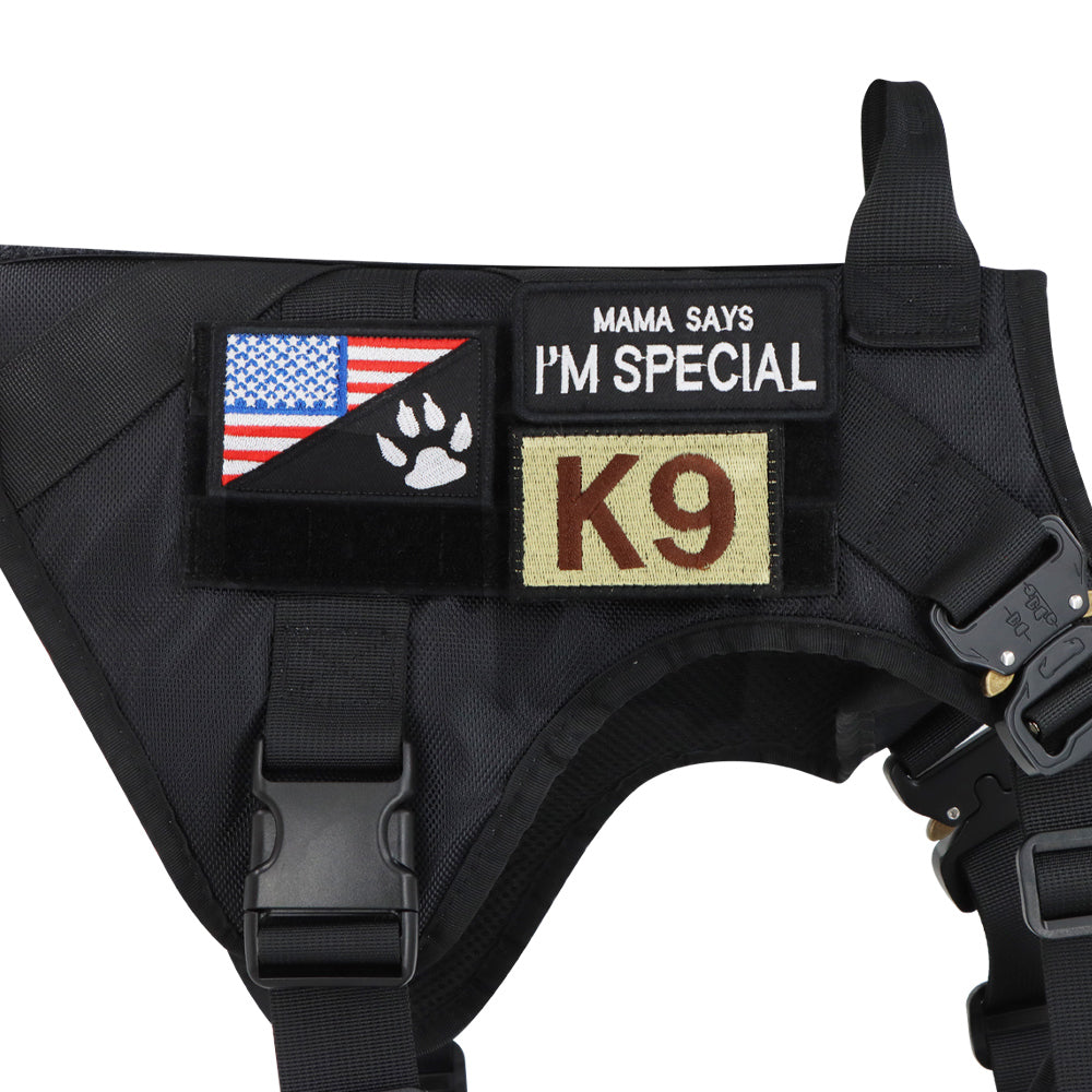 Classic Heavy-Duty Tactical No-Pull Team K9™ Dog Harness With Front & Back D-Rings, Quick-Release Metal-Buckles, Hook & Loop Panels, & Top Handle