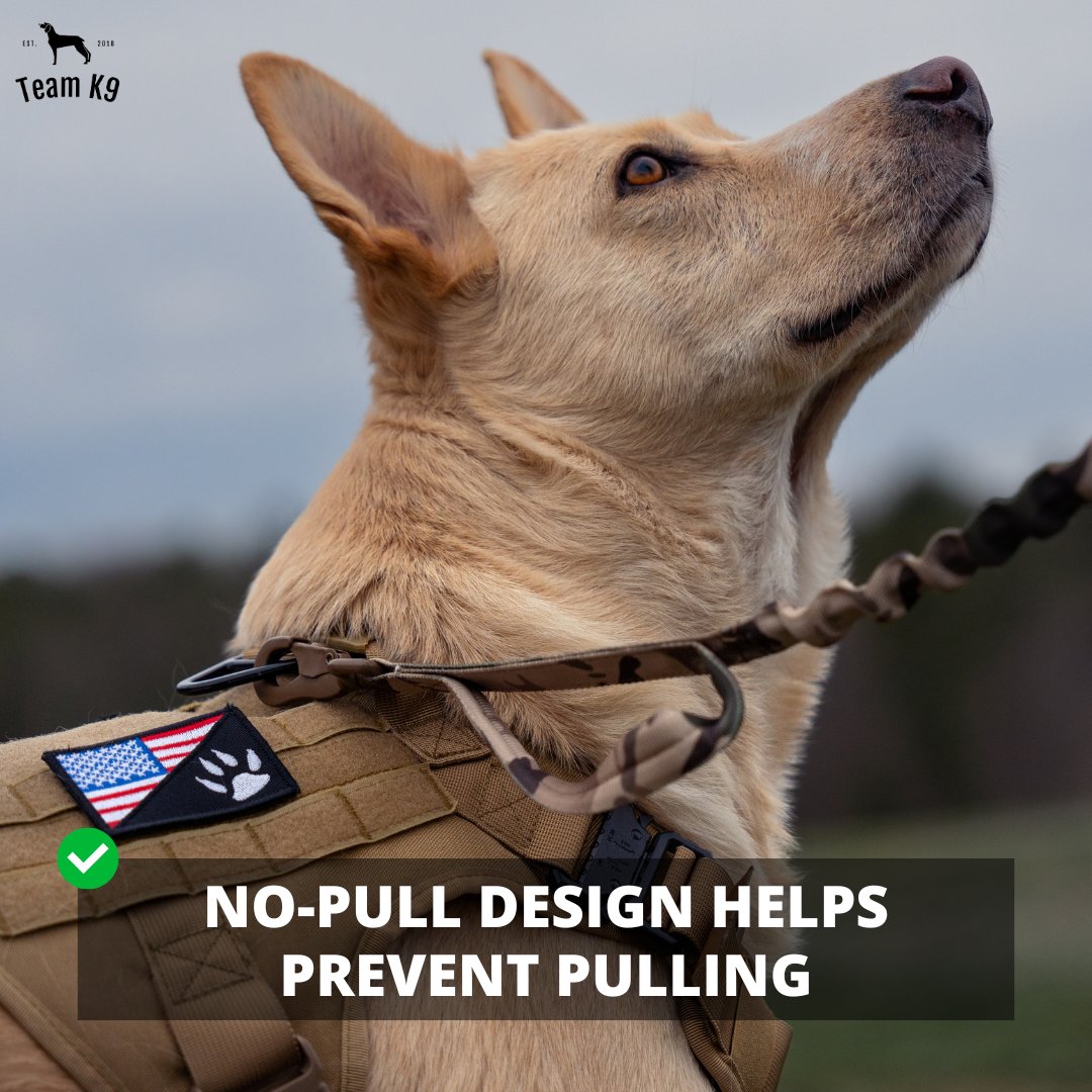 NEW Upgraded Tactical No-Pull Team K9™ Dog Harness with 4 Quick-Release Metal Buckles, Reinforced Front & Back D-Rings, Hook & Loop Panels, Adjustable Straps, Reflective Strips, & Top Handle