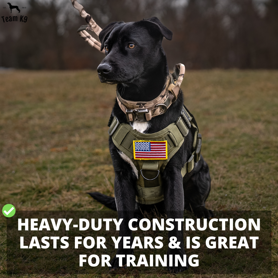 Classic Heavy-Duty Tactical No-Pull Team K9™ Dog Harness With Front & Back D-Rings, Quick-Release Metal-Buckles, Hook & Loop Panels, & Top Handle