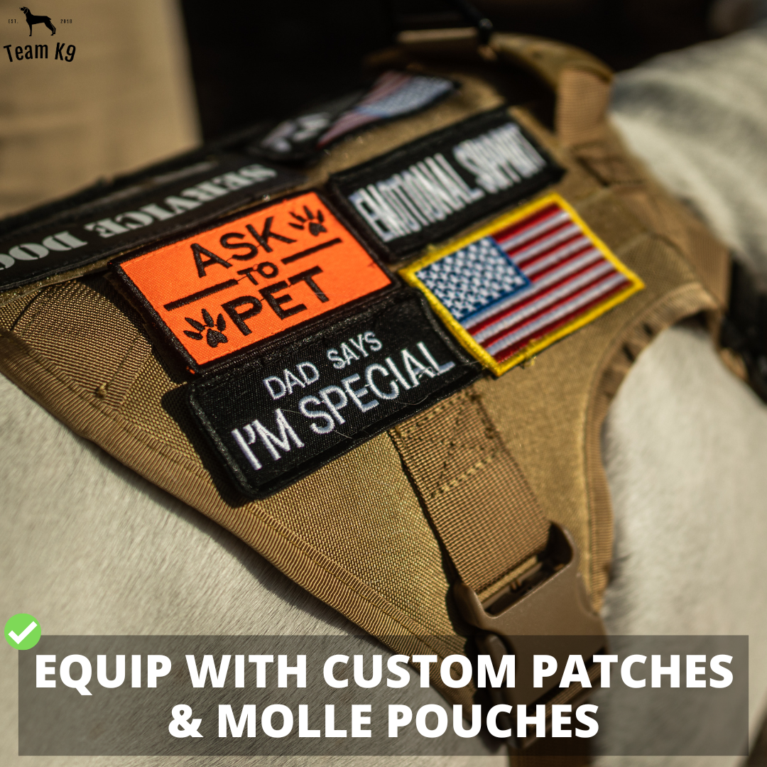 Classic Heavy-Duty Tactical No-Pull Team K9™ Dog Harness With Front & Back D-Rings, Quick-Release Metal-Buckles, Hook & Loop Panels, & Top Handle