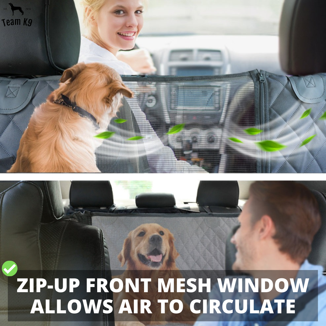 Waterproof Non-Slip Car Seat Hammock Cover With Pockets, Side Flaps, Headrest Straps, Seat-Anchors, & Mesh Window (+FREE SAFETY BELT!)