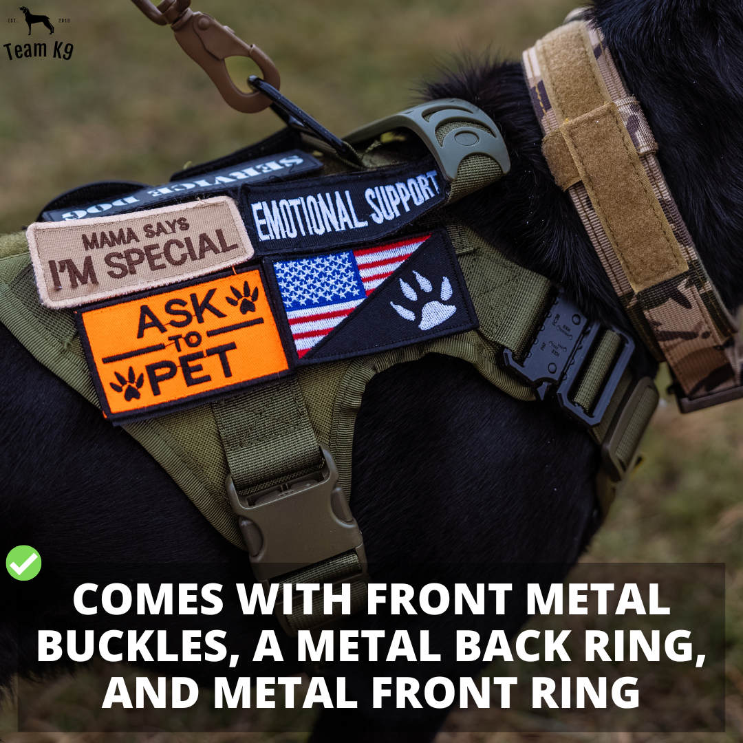 Classic Heavy-Duty Tactical No-Pull Team K9™ Dog Harness With Front & Back D-Rings, Quick-Release Metal-Buckles, Hook & Loop Panels, & Top Handle