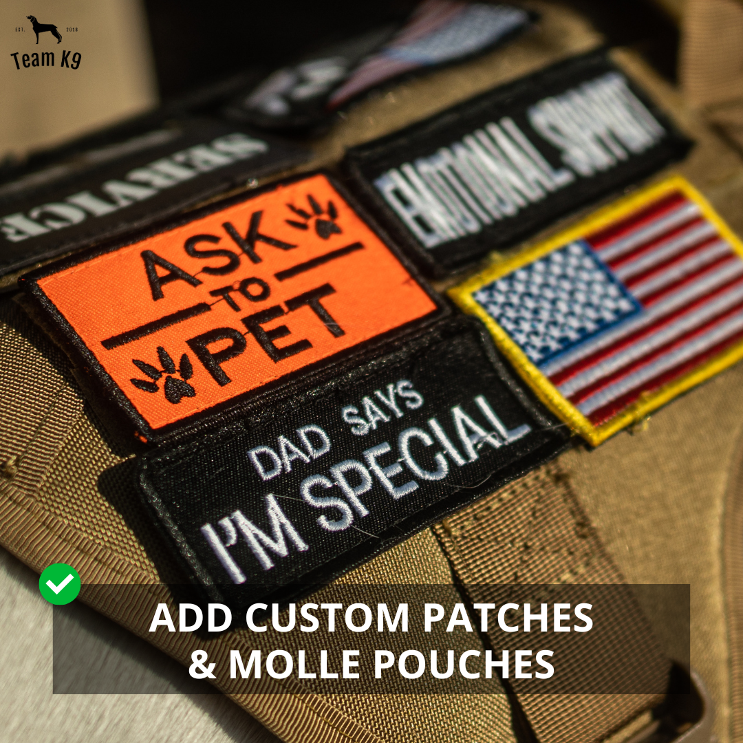 NEW Upgraded Tactical No-Pull Team K9™ Dog Harness with 4 Quick-Release Metal Buckles, Reinforced Front & Back D-Rings, Hook & Loop Panels, Adjustable Straps, Reflective Strips, & Top Handle