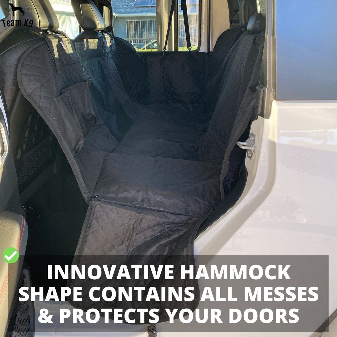 Waterproof Non-Slip Car Seat Hammock Cover With Pockets, Side Flaps, Headrest Straps, Seat-Anchors, & Mesh Window (+FREE SAFETY BELT!)