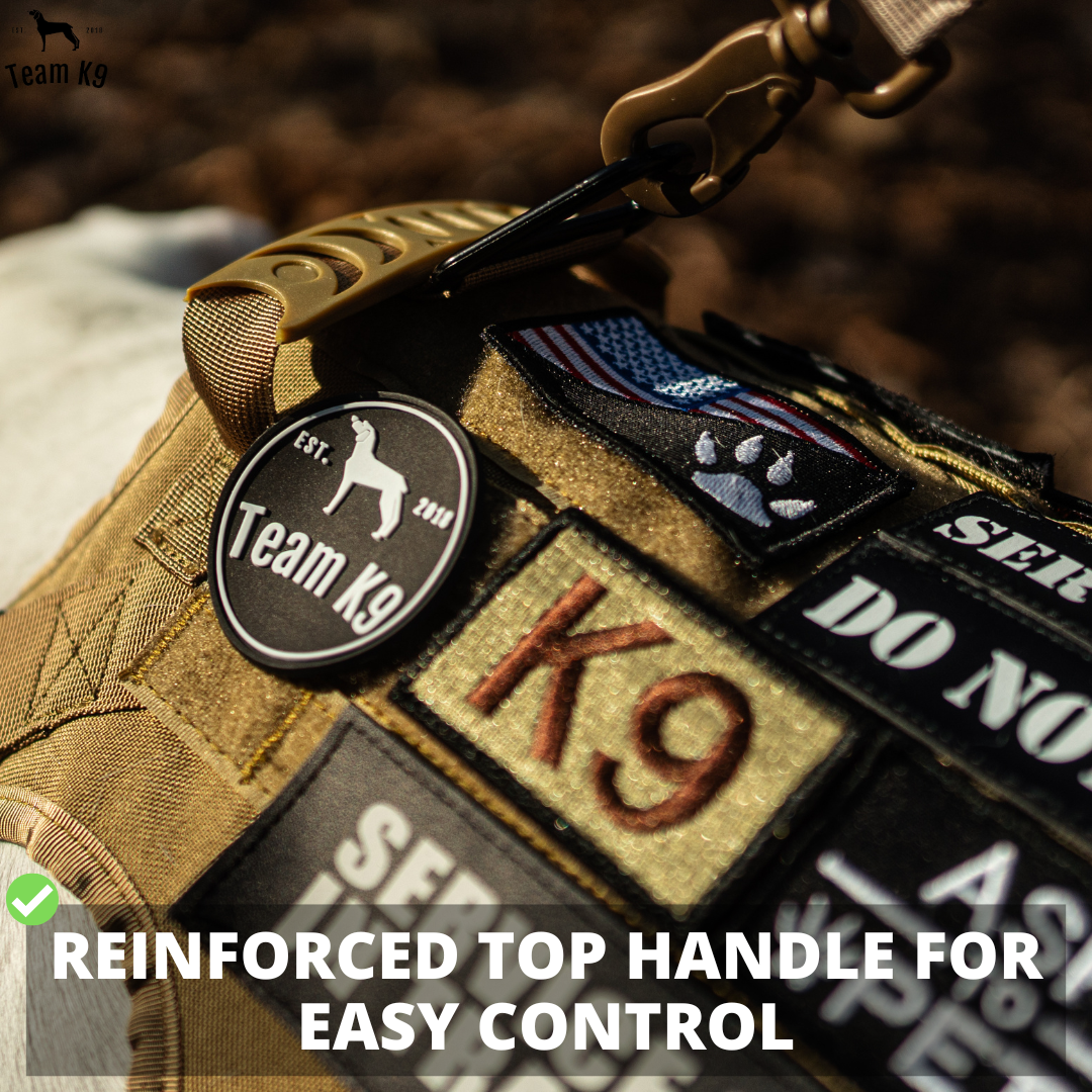 Classic Heavy-Duty Tactical No-Pull Team K9™ Dog Harness With Front & Back D-Rings, Quick-Release Metal-Buckles, Hook & Loop Panels, & Top Handle