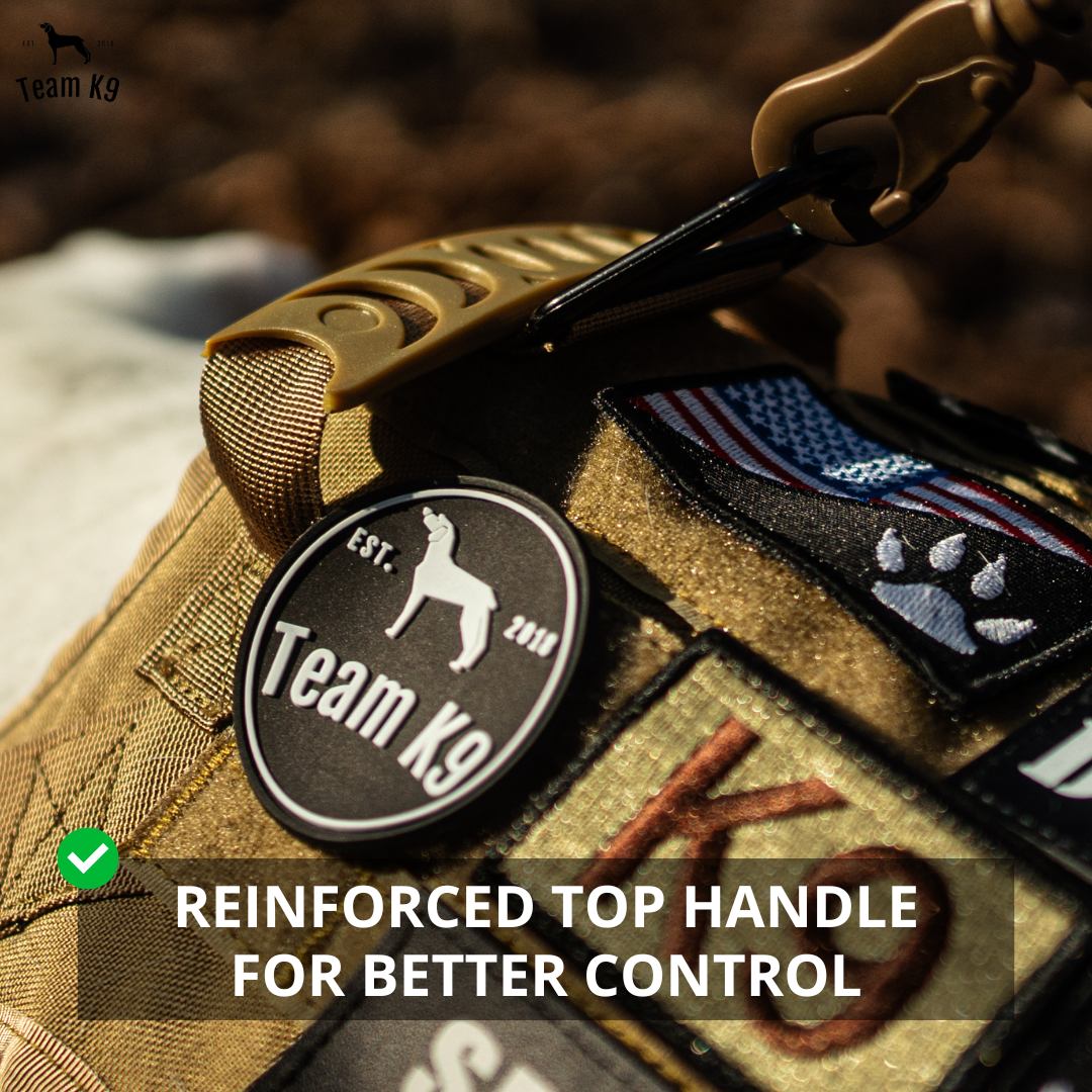 NEW Upgraded Tactical No-Pull Team K9™ Dog Harness with 4 Quick-Release Metal Buckles, Reinforced Front & Back D-Rings, Hook & Loop Panels, Adjustable Straps, Reflective Strips, & Top Handle