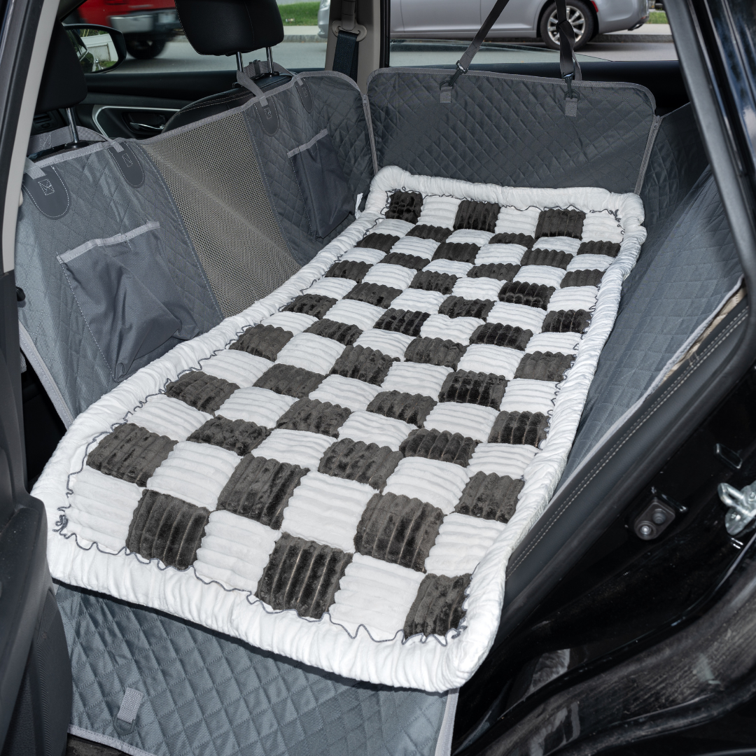 NEW Waterproof Hard Bottom Car & Truck Seat Foldable Hammock Cover With Storage Pockets, Side Flaps, Headrest Straps, Seat Anchors, & Mesh Window (+FREE SAFETY BELT!)