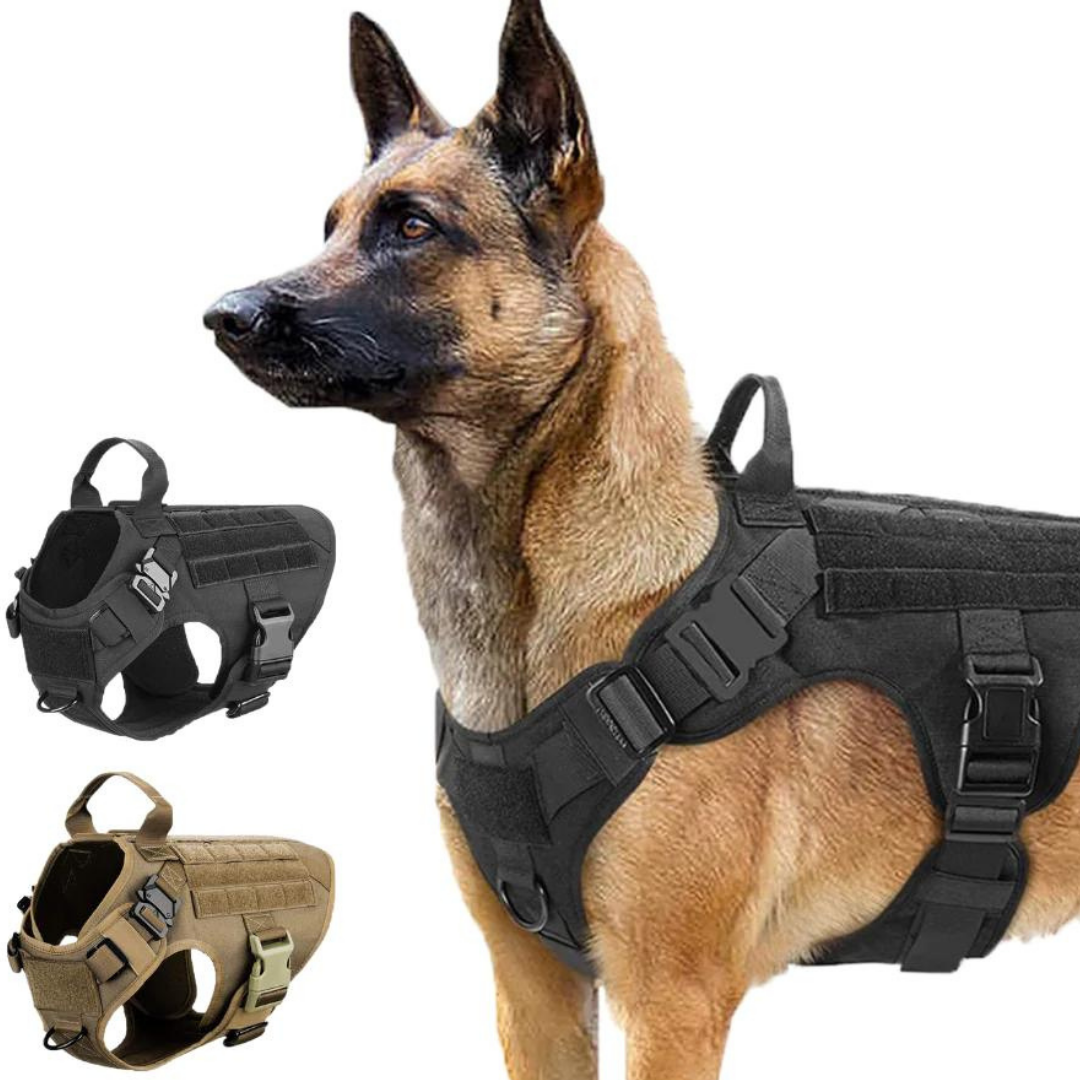 Classic Heavy-Duty Tactical No-Pull Team K9™ Dog Harness With Front & Back D-Rings, Quick-Release Metal-Buckles, Hook & Loop Panels, & Top Handle
