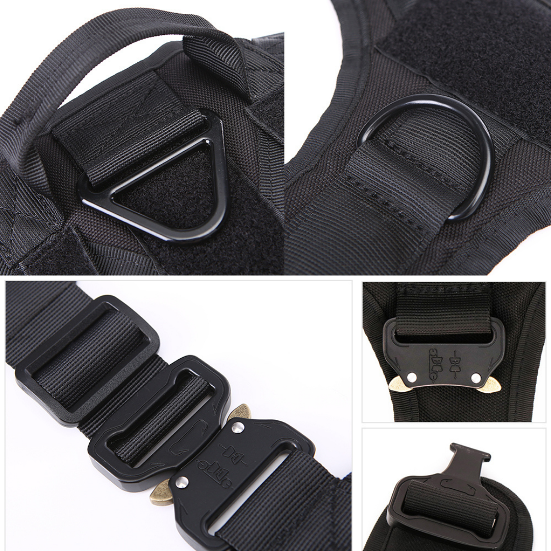 Classic Heavy-Duty Tactical No-Pull Team K9™ Dog Harness With Front & Back D-Rings, Quick-Release Metal-Buckles, Hook & Loop Panels, & Top Handle