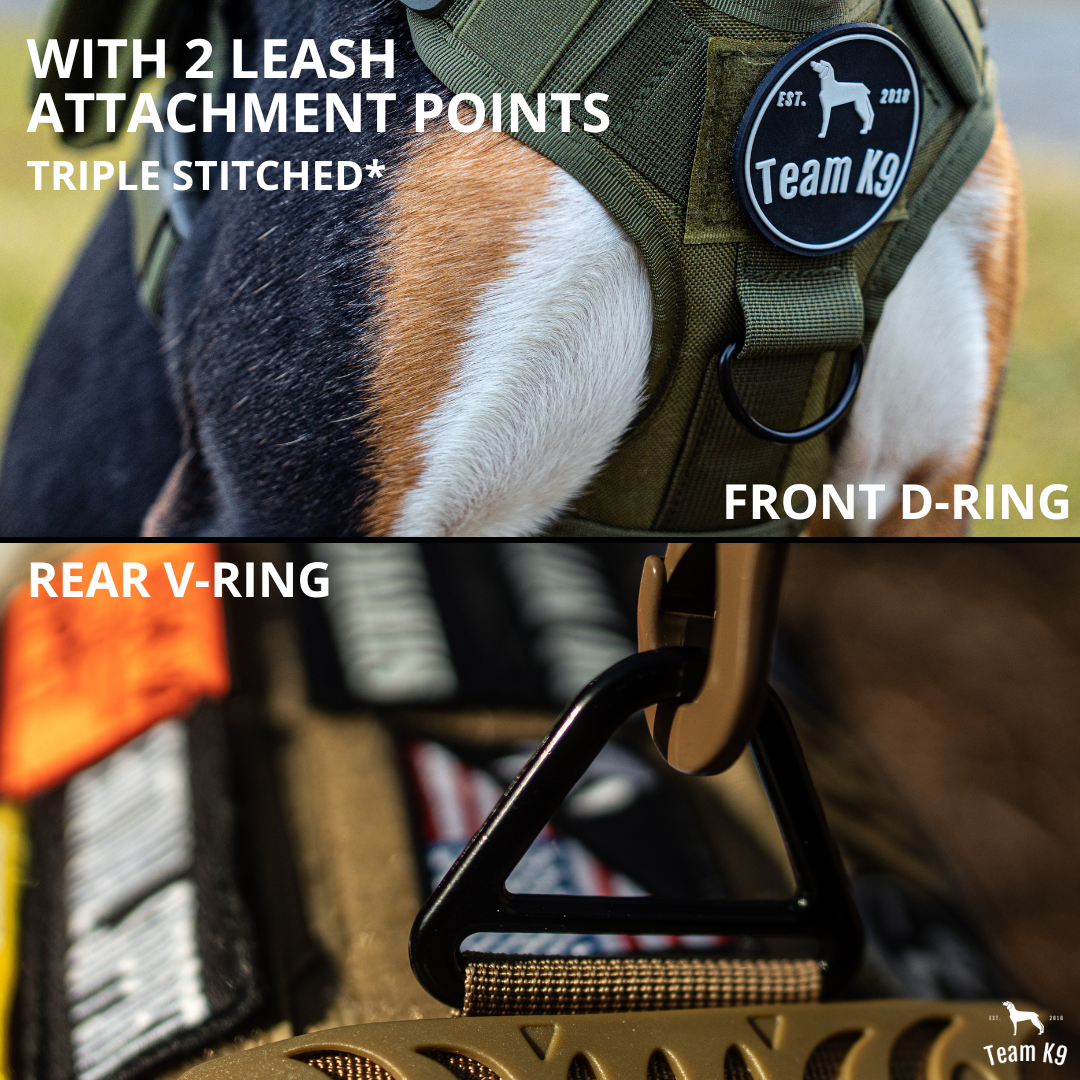 Classic Heavy-Duty Tactical No-Pull Team K9™ Dog Harness With Front & Back D-Rings, Quick-Release Metal-Buckles, Hook & Loop Panels, & Top Handle