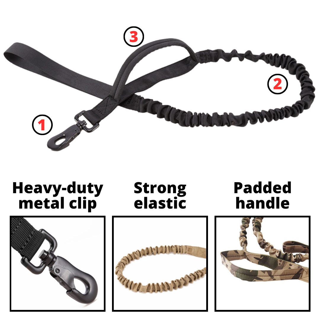 Heavy-Duty Double-Handle Tactical Bungee K9 Dog Leash