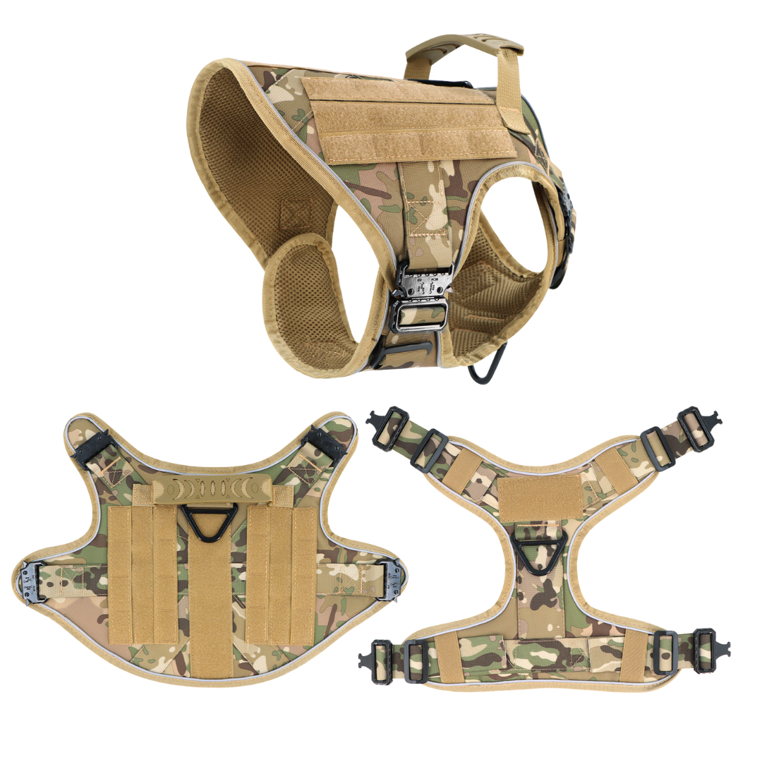 NEW Upgraded Tactical No-Pull Team K9™ Dog Harness with 4 Quick-Release Metal Buckles, Reinforced Front & Back D-Rings, Hook & Loop Panels, Adjustable Straps, Reflective Strips, & Top Handle